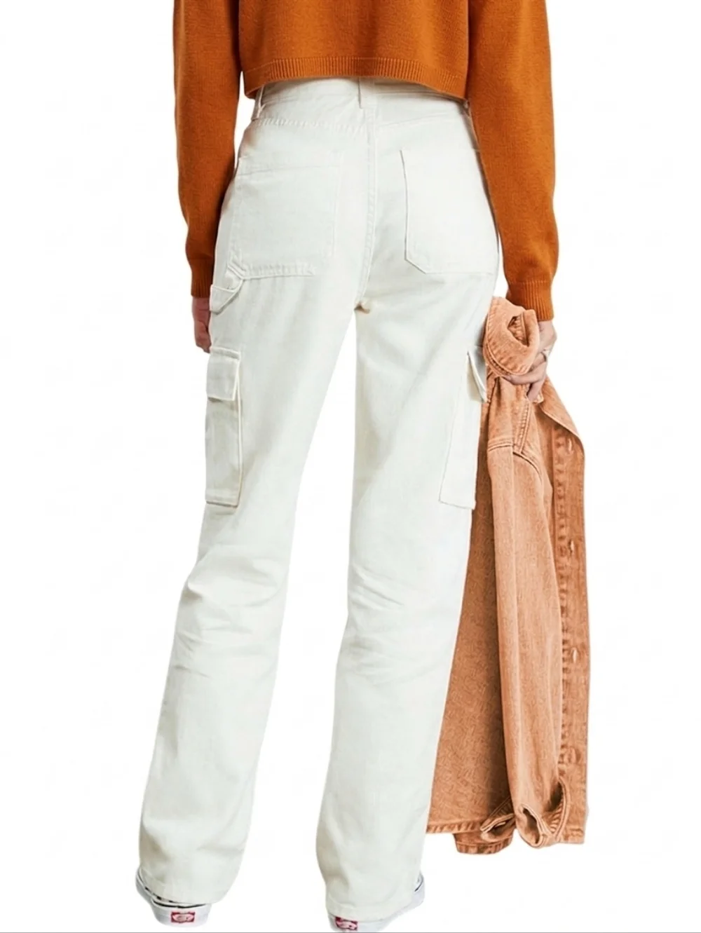 Pacsun Cargo Skate Pants 28 High Waist Off White Rigid Denim Fabric Utility Loop